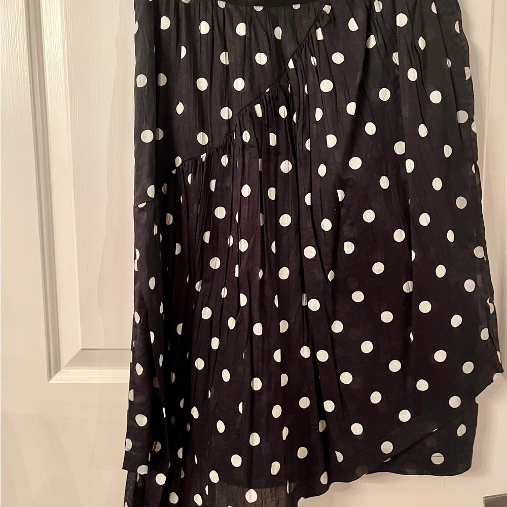 Steve Allan Classic Black & White polka dot skirt asymmetrical hem Size Small
